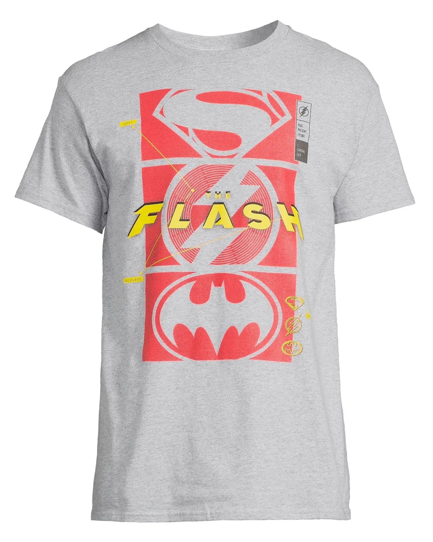 Men's Classic Short-Sleeve DC Comics Superhero Universe Graphic T-Shirt - Comfortable Fabric Tee with The Flash, Superman and Batman Unite Design, Round Neck