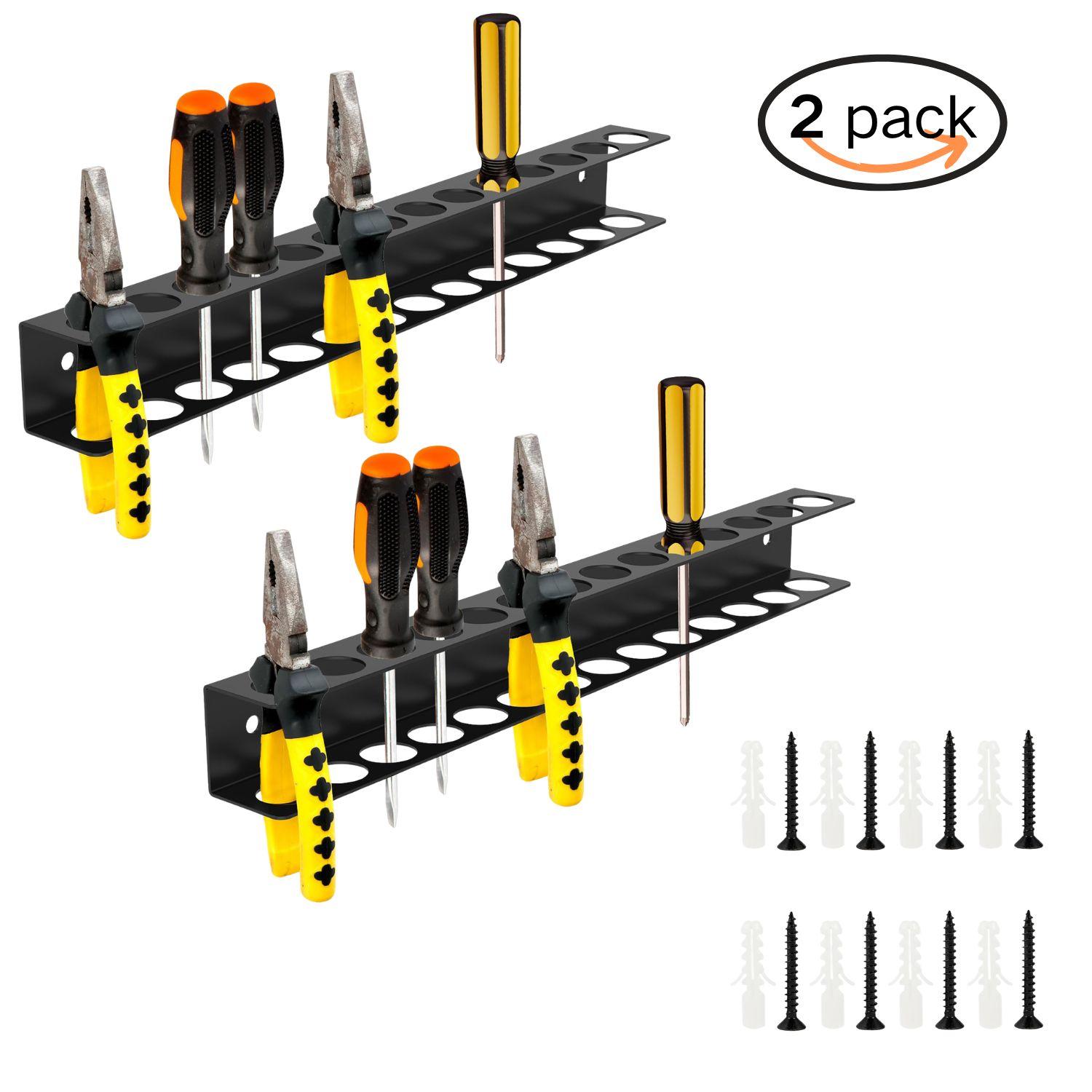 2 Pack Screw Driver Holder Wall Mount,Screwdriver Organizer, Metal Plier Organizer Wall Mount, Screwdriver Garage Tool Storage Rack for Garage Workshop Workbench Edge Tool Chest Cart