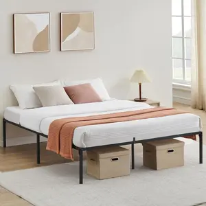 Garvee Platform Bed Frame, Underbed Storage Space, Reinforced Mattress Foundation, No Box Spring Necessary, Tool-Free Assembly, Black
