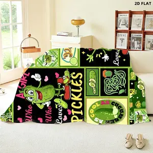 Fun Pickle - Themed Throw Blanket, Single - sided Printed, Multiple Specifications Available, Vibrant Cartoon Pickles Design, Perfect for Napping, Leisure Time, Add a Playful Touch to Your Space