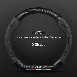 Carbon Fiber PU Leather Steering Wheel Cover Fits For Ford ST Mondeo EXPLORER EDGE Fiesta Focus Kuga Ranger F150 Fusion Mustang Ecosport ESCAPE 3D Embossed Anti-Slip Car Steering Protector