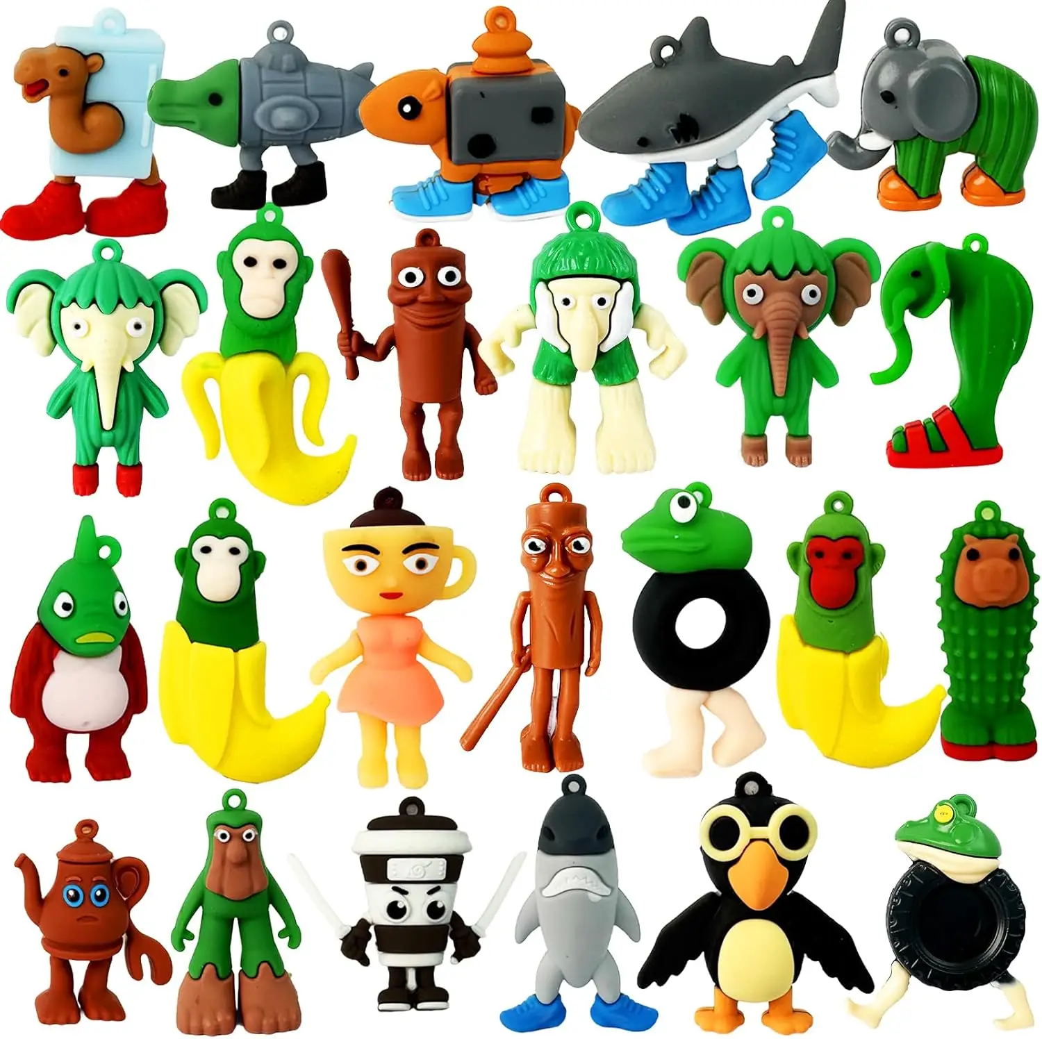 24pcs Italian Brainrot Toys, Tralalero Tralala Action Figure,Brainrot Meme Shark Figures Toys 2.5in,Funny Animals,Unique Key Chain,Decorations Gifts f