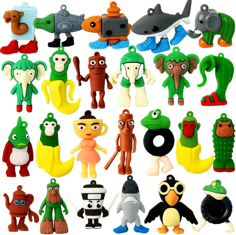 24pcs Italian Brainrot Toys Tralalero Tralala Action Figure Brainrot Meme Shark Figures Toys 2.5in Funny Animals Unique Key Chain Decorations Gifts for Fans Office Room Figurine Decor Collector Set Car Accessories Premium Squishy Material Bag Charms