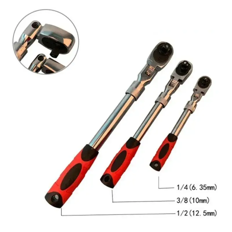 1/4 Inch 180° Rotatable Ratchet Torque Wrench Tool, 2-way Telescopic Long Handle Wrench, Multifunctional Wrench for Home & Car Repairing, Adjustable Rotating Ratchet Wrench