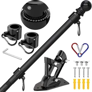 Flag Pole - Upgraded Bracket, 6 FT Stainless Steel Flag Poles for Outside House, Residential or Commerical, Tangle Free Flag Pole Kit for  Flag (Without Flag, Black)