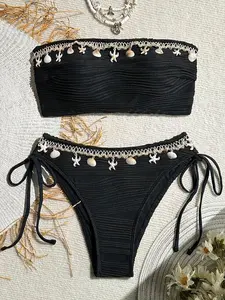 XS - XL Bandeau Wrinkled High Cut Bikini Women Swimwear Female Swimsuit Two-pieces Bikini Set Shell Bather Bathing Suit Swim
