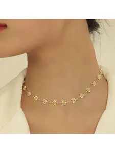 Colorful Fresh Daisy Enamel Necklace, Ins Style Multi-color Floral Clavicle Necklace