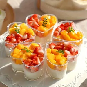 Heart-Shaped Disposable Mousse Cups with Lids, Perfect for Parties & Events, Durable Plastic Dessert Containers, Ideal for DIY Catering