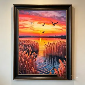 Sunset Reeds DIY Diamond Painting Kit 5D Full Drill Mosaic Art Stress Relief Home Decor Healing Sunset Vibe with High-Definition Canvas & Super Sparkle Diamonds