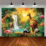 Tropical Rainforest Nature Polyester Photo Backdrop Wall Banner, 1pc Durable Cloth with Colorful Animal Print Sparks Wonder for Kids' Photography, Birthday Party Decoration (Lions, Giraffes, Elephants, Pandas, Colorful Birds)