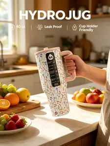 HydroJug 40oz Cute Wildflower Insulated Water Bottle - Portable Vacuum Flask with Handle & Straw, Keeps Ice  for All-Day  Drinks, Perfect for Work & Gym, Water Bottles