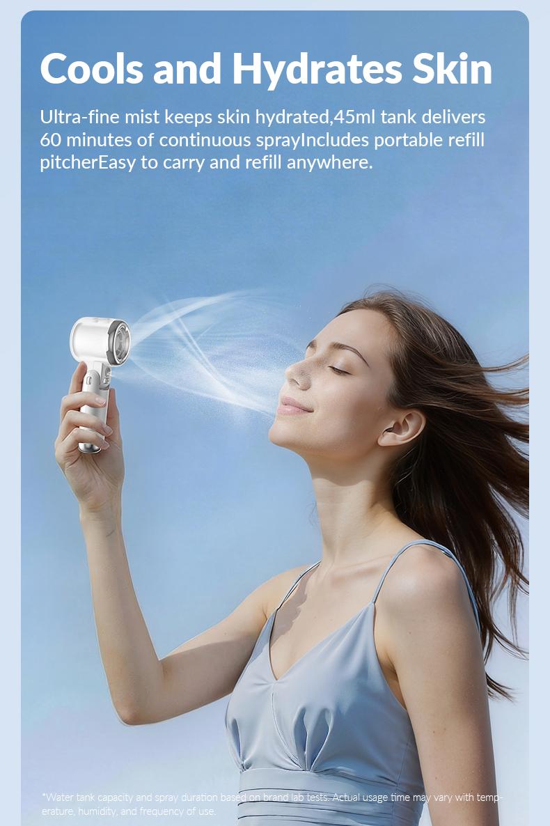Handheld Mist Fan, Portable Rechargeable Cooling Fan with Water Spray, Personal Mini Fan for Face, Travel Beach Camping Outdoor Office Summer Fan
