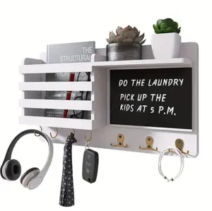 1set Wall Mounted Key Holder With Mirror & Chalkboard, Mails Organizer With Key Hooks, Wall Hanging Wallet Holder, Multipurpose Mails Sunglasses Sundries Ornaments Storage Display Holder With 7 Hooks for bedroom wall decor, Aesthetic room decor