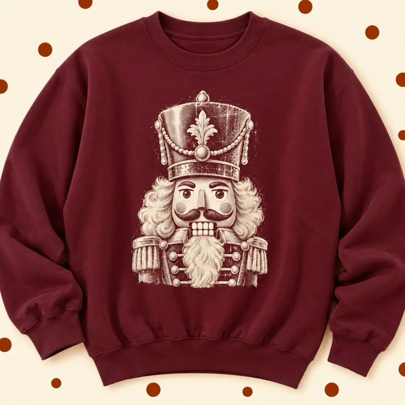 White Nutcracker on Maroon Sweatshirt