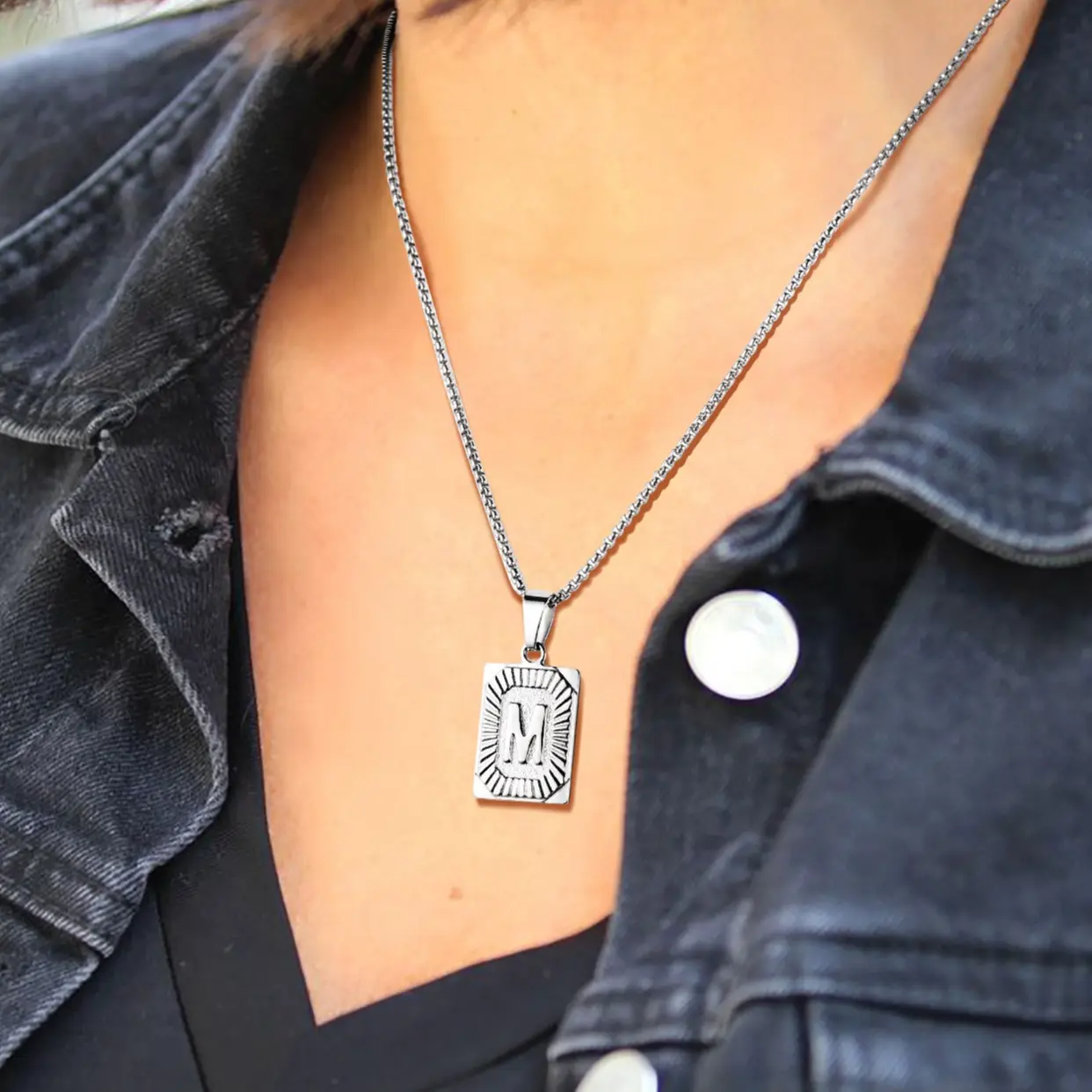 PROSTEEL Initial Tag Necklace Stainless Steel Rectangular Square Letter Necklace Alphabets from A-Z Chain Jewelry Unisex For Men Women Gift Box PROSTEEL Initial Tag Necklace Stainless Steel Rectangular Square Letter Necklace Alphabets from A-Z Chain Jewelry Unisex For Men Women Gift Box