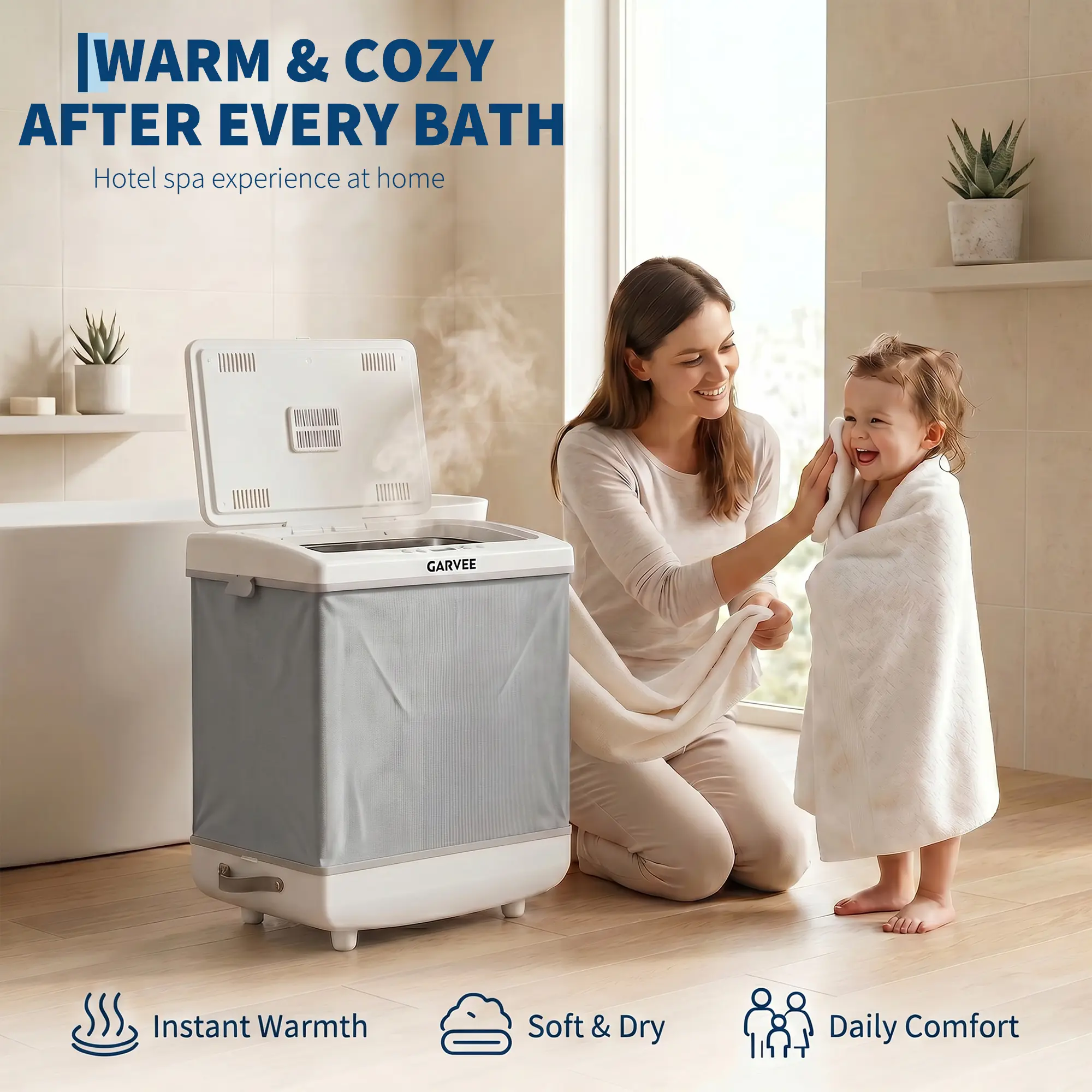 Towel Warmer, Collapsible 35L Towel Warmers for Bathroom, Blanket Warmer & Hot Towel Heater, Perfect for Towels, Blankets, and Clothes - Ideal for Home, Spa, and Outdoor Use