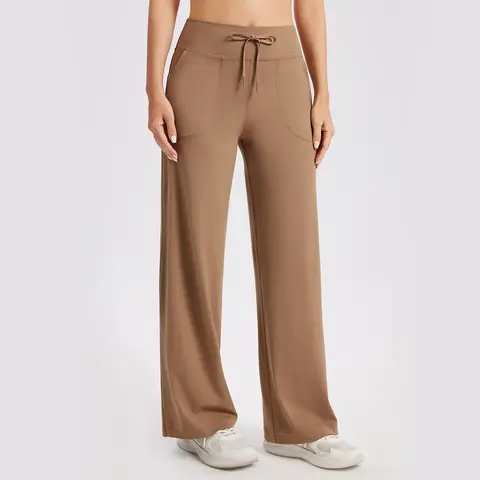 MAGCOMSEN Women's Buttery-Soft High-Waisted Baggy Wide Leg Fitness Pants, Chic Drawstring Sport Pants with Side Pockets, All-Season Activewear Bottoms for Casual Fitness Dance