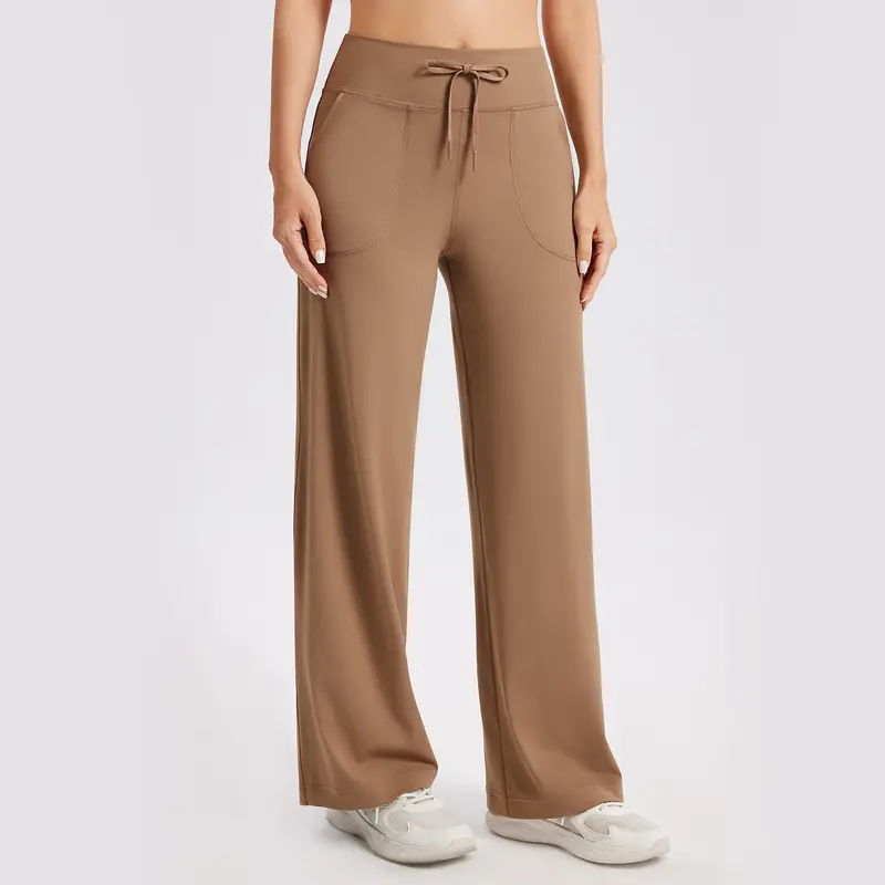 MAGCOMSEN Women's Buttery-Soft High-Waisted Baggy Wide Leg Fitness Pants, Chic Drawstring Sport Pants with Side Pockets, All-Season Activewear Bottoms for Casual Fitness Dance