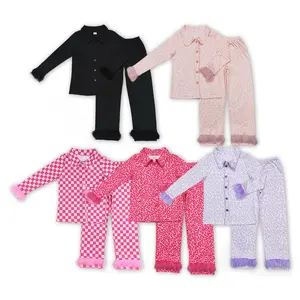 Women's 2-Piece Cotton-Spandex Long-Sleeve Comfy Sleepwear & Loungewear Set - Feather-Decorated Slip Pajama Set with Long Trousers