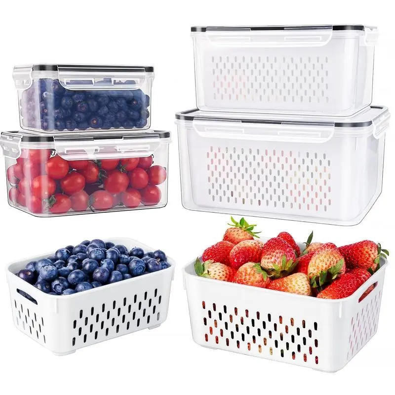 Refrigerator Fruit Storage Box, Detachable Filter, 4-Pack, Dual Function Divider, Sealed Freshness, Dishwasher Safe, Keeps Berries Fresh, Preserving Containers, Food Storage