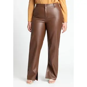 ELOQUII Women's Plus Size Slit Hem Faux Leather Pant