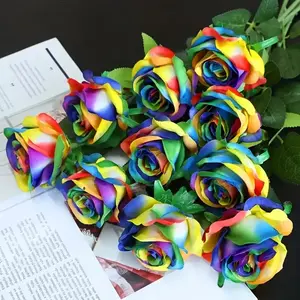 Artificial Rainbow Roses, 6/10pcs Fake Long Stem Floral Arrangement, Vibrant Colors for Weddings & Home Décor, Ideal for Bathrooms/kitchens