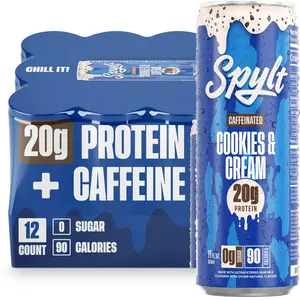 SPYLT High Protein Drink, Caffeinated Chocolate Milk - Cookies & Cream | Workout Recovery & Energy Boost | Sugar Free, Lactose Free | Ready-to-Drink, 12-Pack Beverage