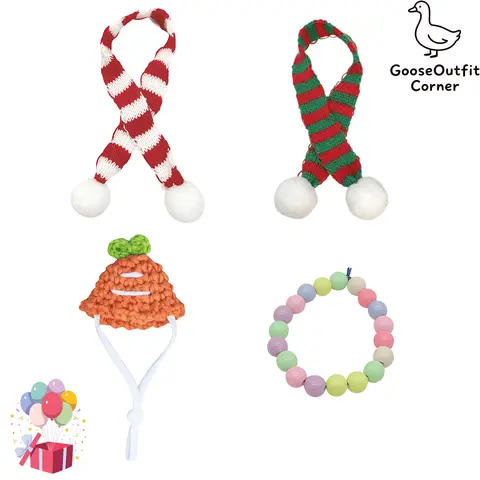 Unisex 7-in Desktop Goose Miniature DIY Dress-Up Set - Yarn, Polyester Knit Decorations, Adjustable Scarf, Hat, Necklace, Tie-Down Strap, Personalize Craft, Comfortable, Fashionable, Photography Prop, No Battery Needed