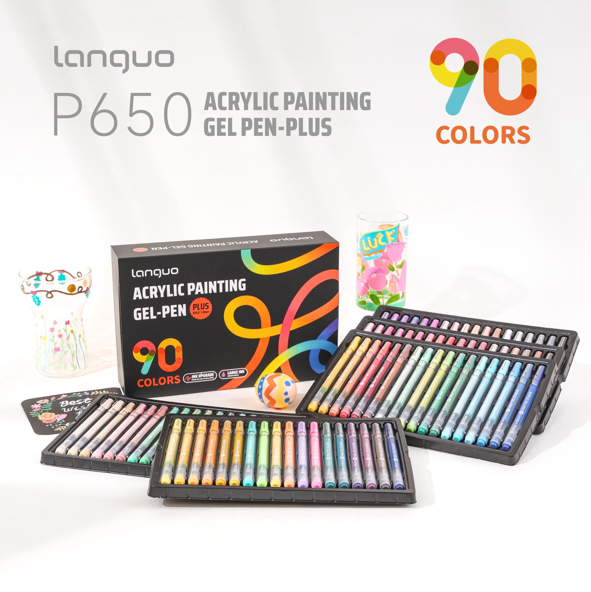 Languo 90-Color Acrylic Painting Gel-Pen Plus Set, art_set Smooth 1.0mm Bold Tip Paint Pens with 2.2g Extra Large Ink Capacity, Aesthetic No-Bleed Coloring Retractable Gel Pen pen set relaxation tool get gift school artist colored