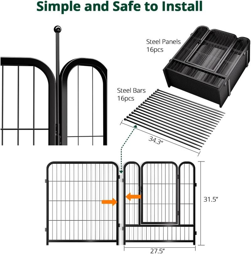 PetCozife Dog Fence Playpen 24"/32"/40" Small/Medium/Large Dog Indoor Outdoor Fence, Metal Pet Puppy Cat Exercise Enclosure Gate Cage Outdoor RV, Camping, Patio, Mobile Garden, RV Essential Companion, Garden Patio Fence,cat patio,dog camping supplies