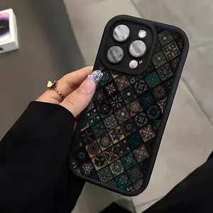 Retro Ethnic Geometric Patchwork Matte TPU Phone Casing - High-Quality Thick Smartphone Accessory for iPhone 16,15,14,13,12,11,7/8 Plus, Full Edge Protection for Cellphone Devices