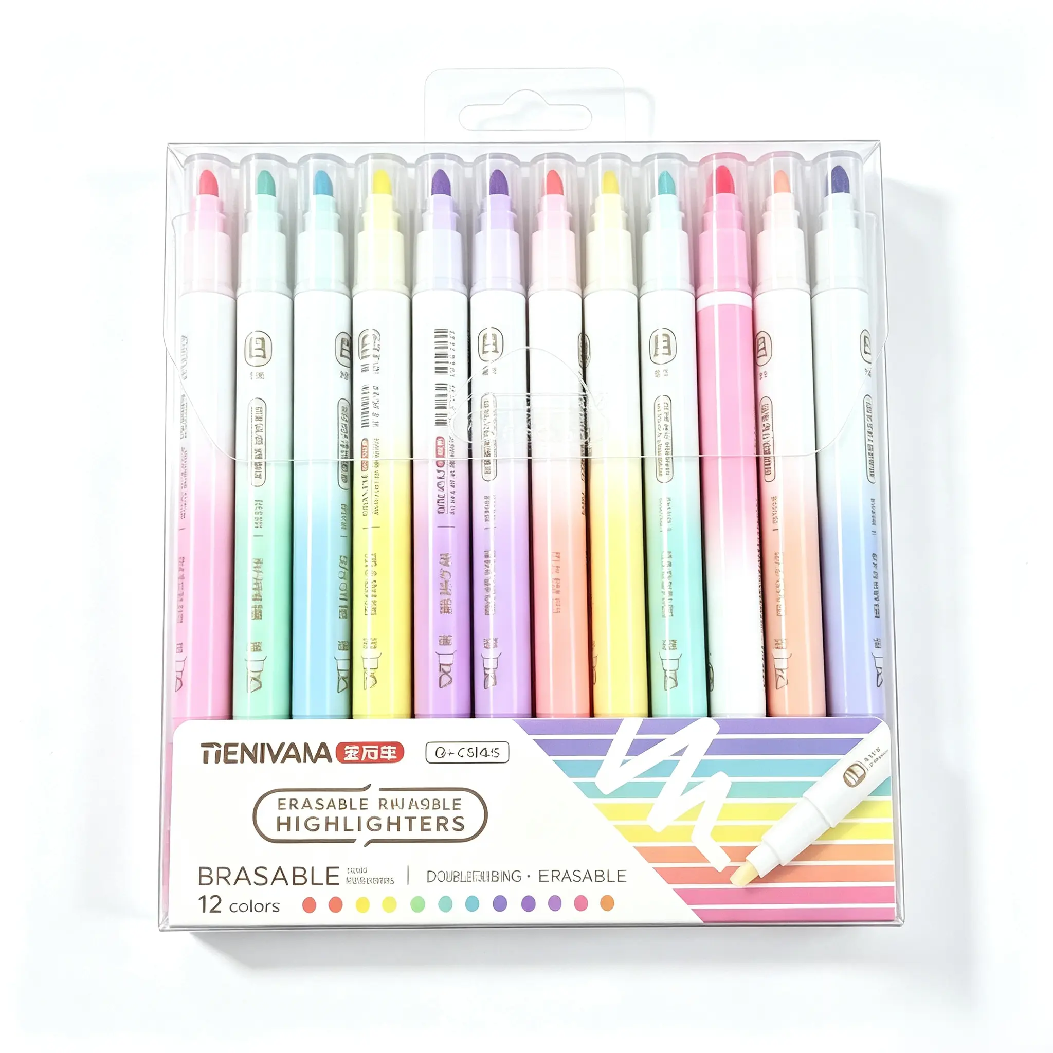 12-Pack Aesthetic Erasable Pastel Highlighters, Dual-Tip Pens with Built-In Eraser, Water-Based Ink Office Stationery for Bible Journaling, Note-Taking