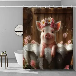 A dream bubble bath cute piggy print shower curtain, perfect for bathroom decoration, partition, beautify space, waterproof, wear-resistant, easy to clean, machine washable, multi-size optional, send shower curtain hook