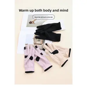 Winter silk brushed touchscreen gloves for women, mulberry silk riding windproof piled thickened warm gloves