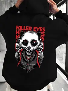 Men's Loose Fit Hoodie with Panda Print, Casual Drawstring Sweatshirt, Oversized Street Style, Fall & Winter Fashion Essential