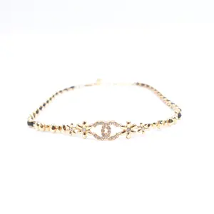 Pre-owned Chanel Gold Tone Diamond CC Black&Gold Chocker T10344645