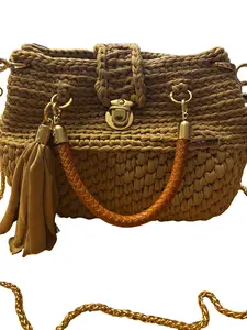 Handmade Crochet and Leather Handle Bag – Customizable Color | Made to Order