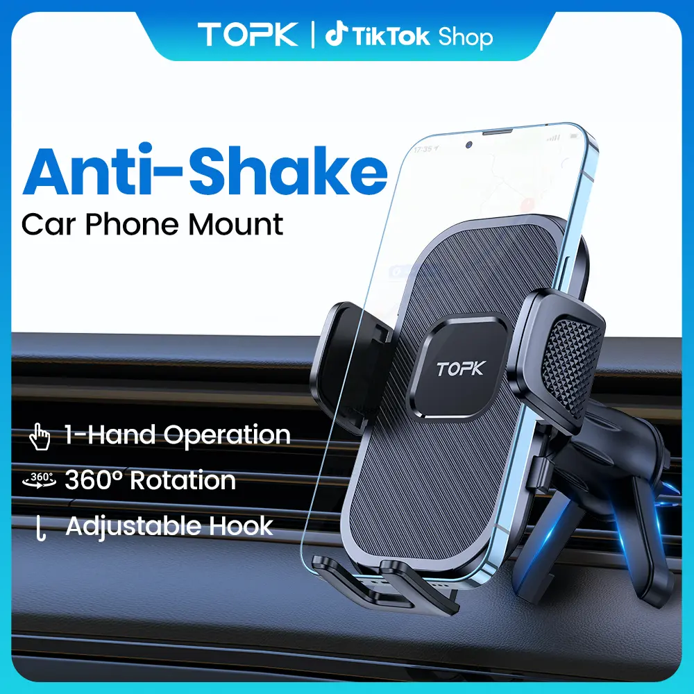 TOPK Car Phone Holder Mount, [Upgraded Support Function] Metal Hook Cell Phone Holder For Car Air Vent Compatible With All Phones