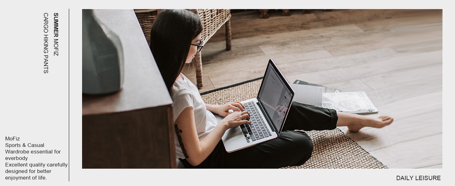 MoFiz  Outdoor Cargo Pants Lightweight Joggers Elastic Waist Athletic Hiking Sweatpants Casual Travel Pant with Pocket