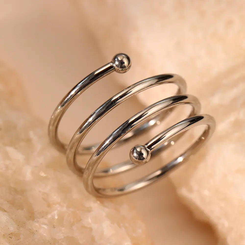 Unisex Stainless Steel Open Ring - 3-Layer Spiral Ball Tail Design, Fade-Resistant Eco-Friendly Material, Ideal for Daily Commuting, Gift Giving