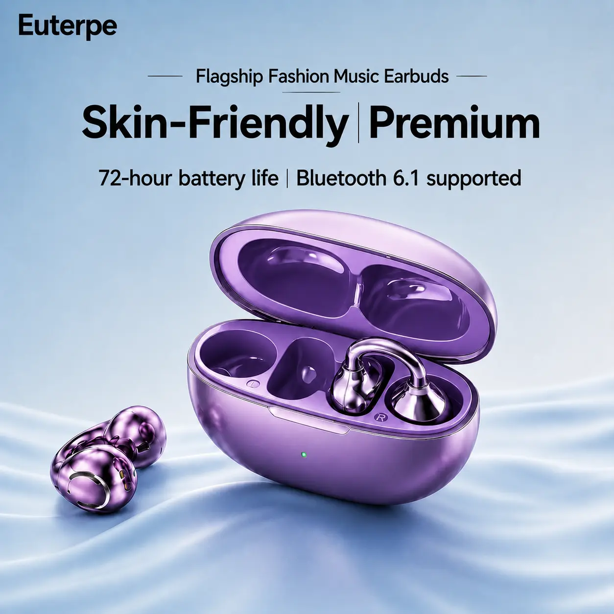 Euterpe Open-Ear Wireless Clip-On Earbuds with Soft Silicone & Dual LED Digital Display, 72Hr Battery Life Bluetooth 6.1 for Pain-Free Wear & Crystal Clear Calls, Sports Headphones for Gym Goers, Outdoor Hikers & Office Professionals.