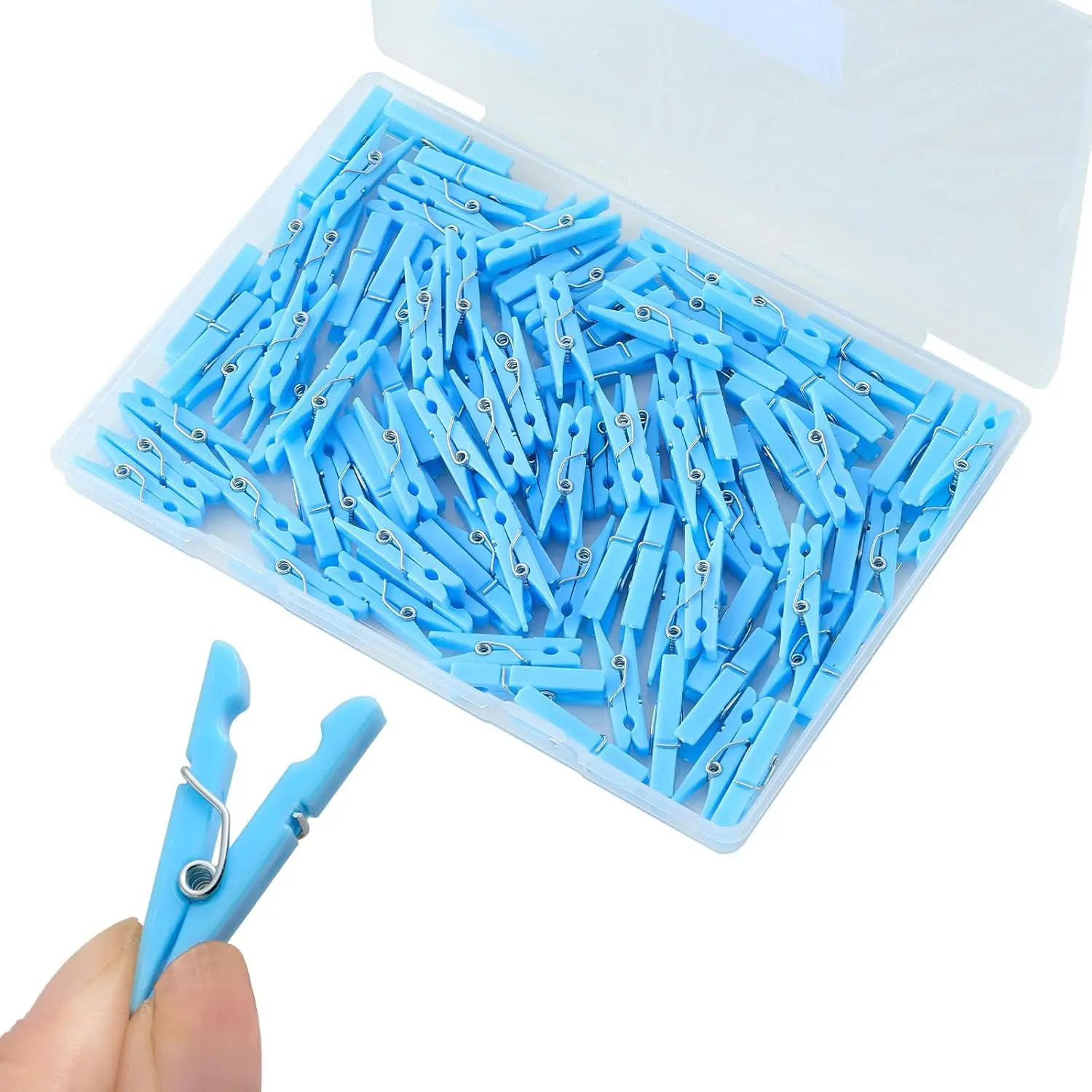1.4-Inch Plastic Mini Colored Clothespins Hangers & Pegs (100-Count Blue, Boy-Designed, Lightweight) for Shower, DIY Photo Crafts, Gifts