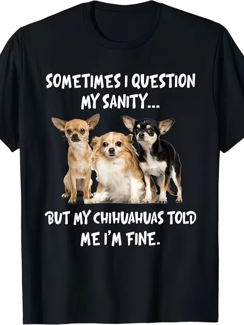 Men's Casual Short Sleeve Round Neck Graphic Print Tee - Soft Cotton Blend, Funny Chihuahua Slogan Gift for Dog Owners, Breathable, Cold Wash, Multi-Size Menswear Casual Tee