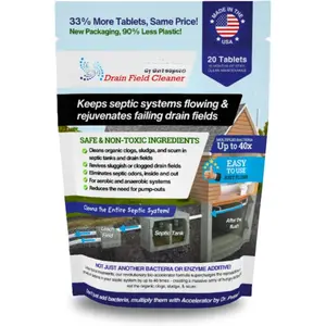 Drain Field Cleaner Tablets  Dr . Clears Septic Tanks and Drain Fields of Tough Clogs, Scum, Sludge AND Eliminates Odors  - Aerobic & Anaerobic Systems - Easy to Use, Just Flush.