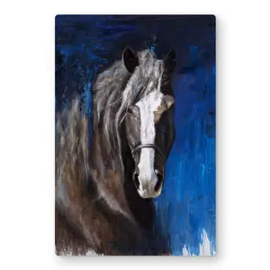 Begin Home Decor C1MP1218I6L8A1 12 x 18 in. Brown Horse On Blue Background Wall Art - Bedroom Metal Print Decor