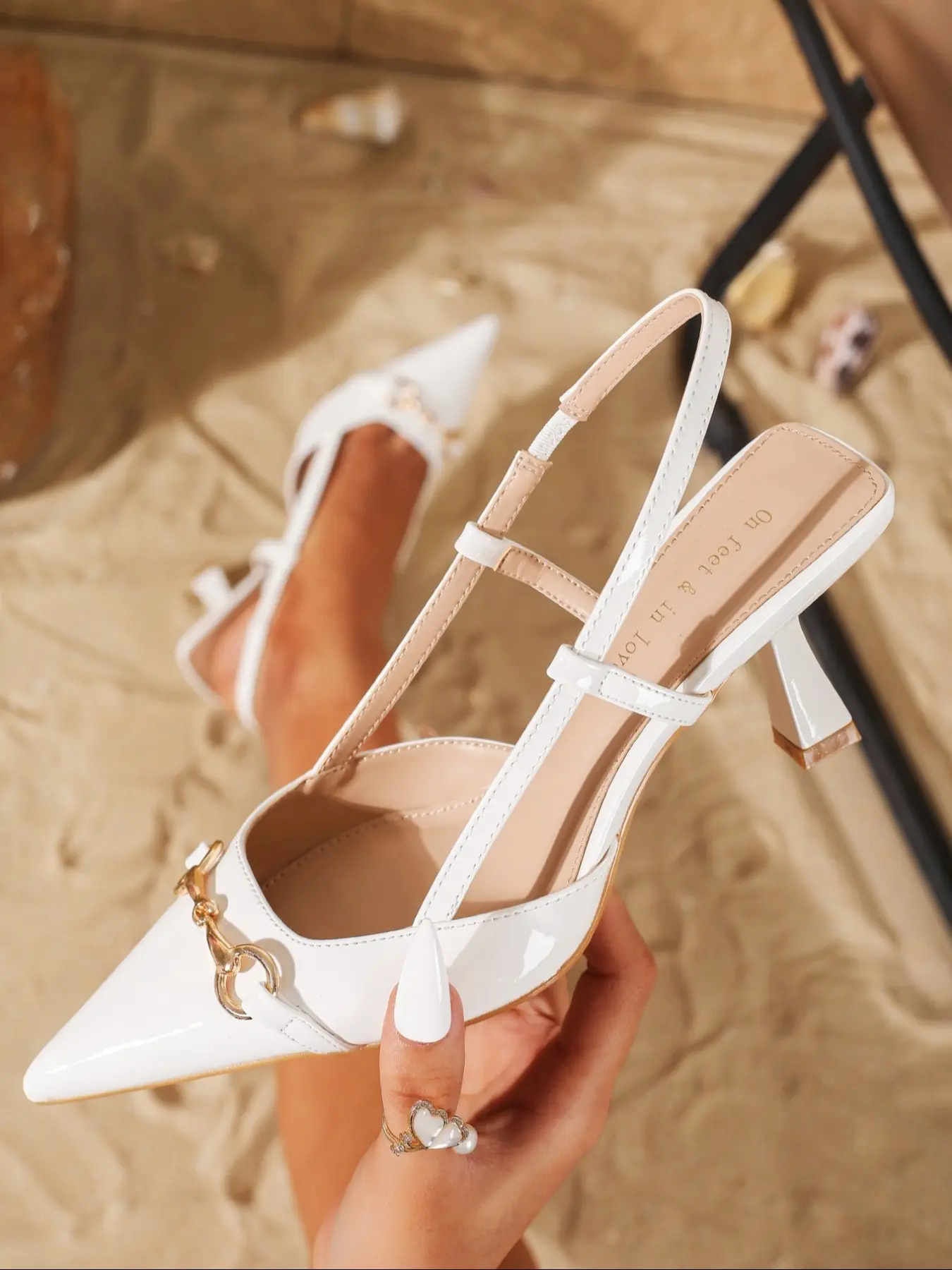 Women's Elegant High Heel Shoes with Metal Chain Buckle, Patent Leather Pointed Toe Slip-On Pumps for All Seasons, Dress Compliant