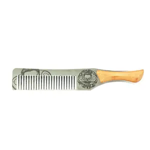 Hair Comb Steel Metal Handcrafted with Wood Handle Hair Comb Steel Metal Handcrafted with Wood Handle