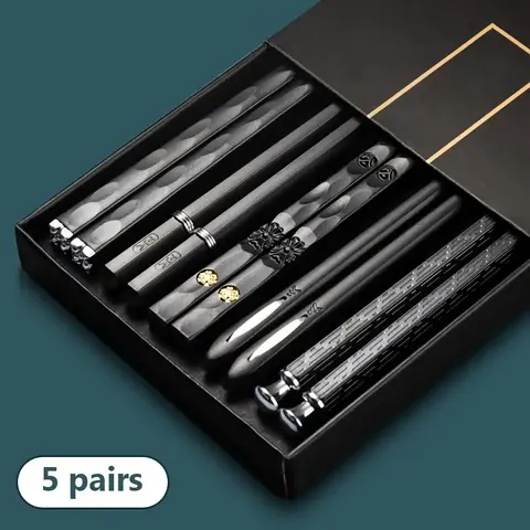 5 Pairs BPA-Free Dishwasher-Safe Ergonomic Japanese Style Reusable Chopsticks, Thick Eco-Friendly Durable Antibacterial Food-Grade PET-Glass Fiber Alloy Polymer with Silver Ions, Non-Slip Kitchen Utensils with Gift Case