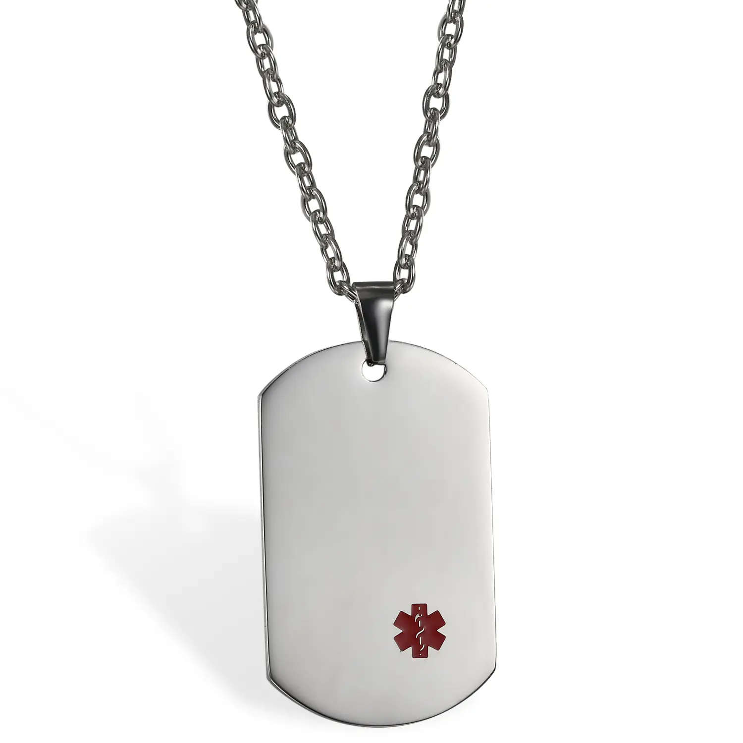 OIDEA Men's Stainless Steel Polished Large Medical Alert ID Dog Tag Pendant Necklace with 21-Inch Chain