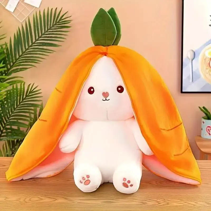 Stuffed Bunny Plush Toy - Cute Soft Stuffed Animals, Variable Carrot-Strawberry Design, Soft Cuddly Gift for Girls, Ideal Christmas Present